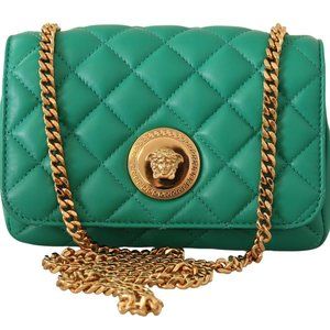 Green Nappa Leather Medusa Small Crossbody Bag